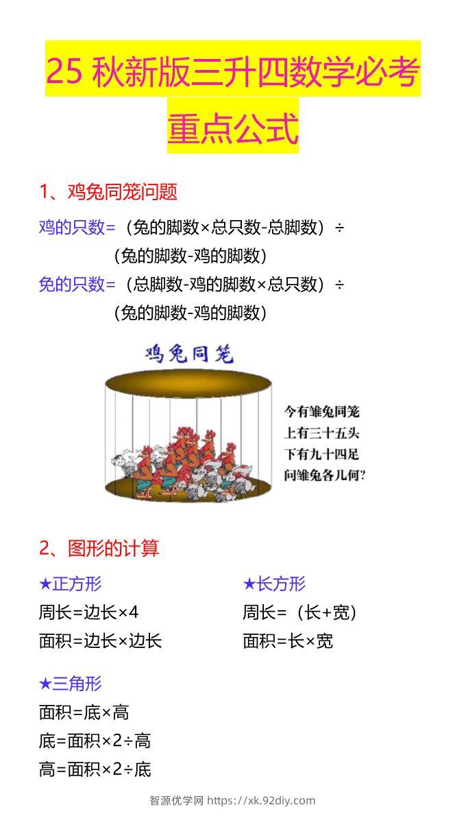 【2025秋新版】三升四数学必考重点公式-四上数学-智源优学网