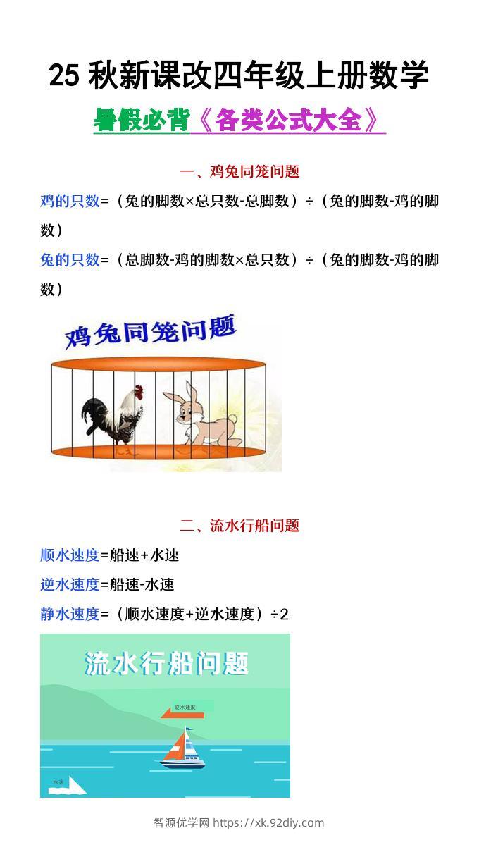 【2025秋新版】四年级上册数学各类公式汇总-智源优学网