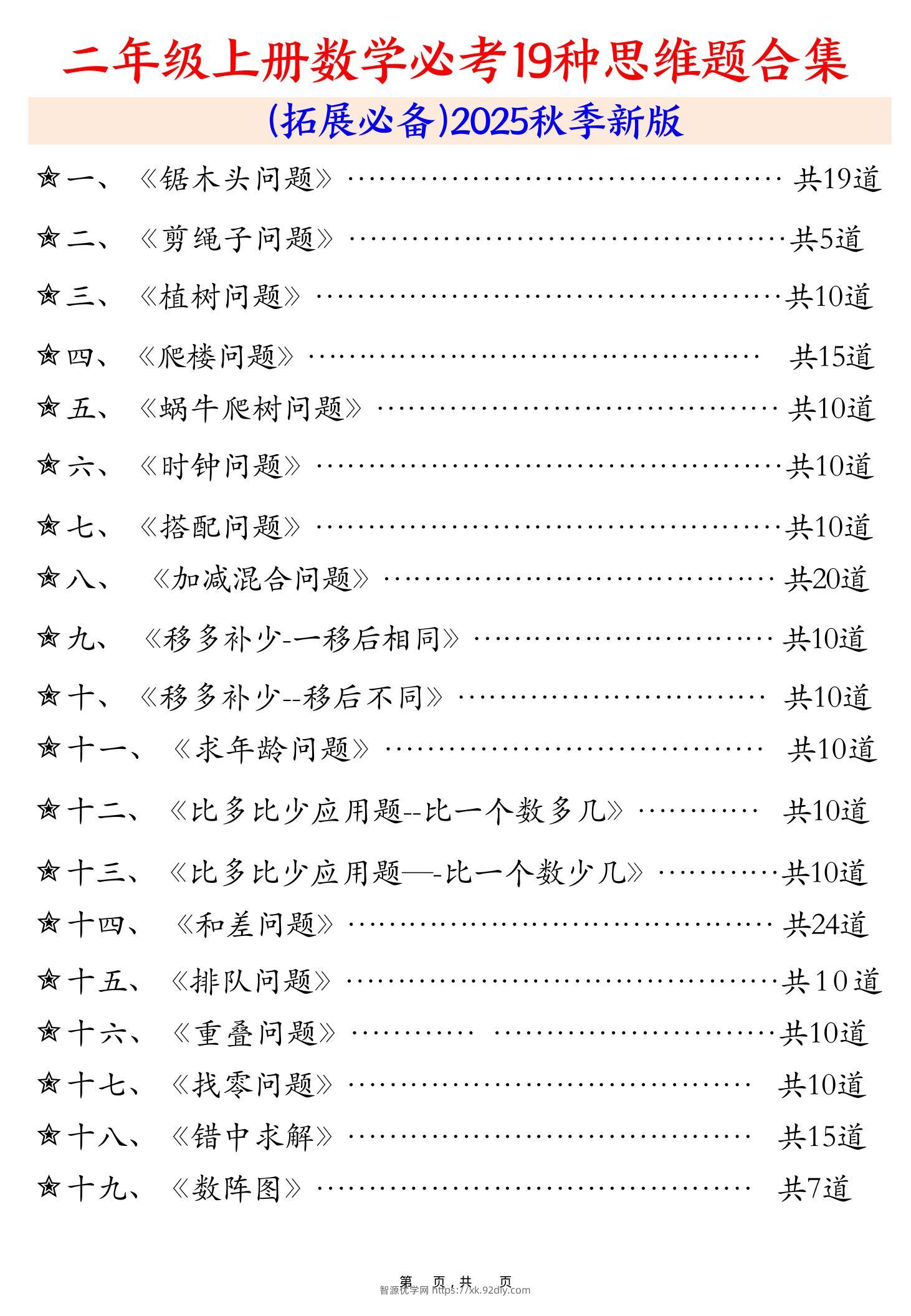二上数学必考19种类型思维应用题训练合集225道（48页）-智源优学网