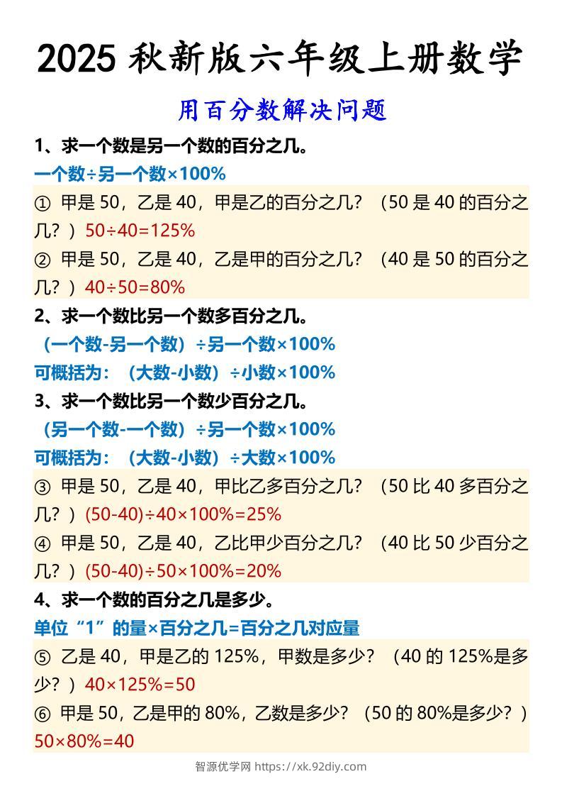 【2025秋新版】六年级上册数学用百分数解决问题-智源优学网