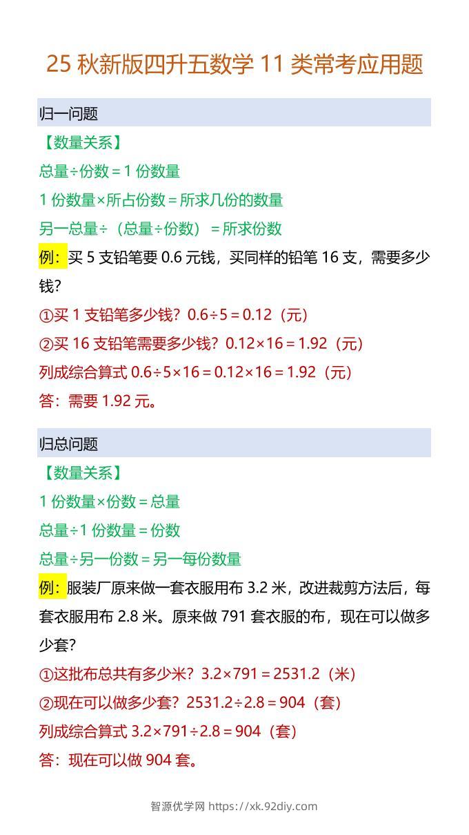 【2025秋新版】四升五数学11类常考应用题-五上数学-智源优学网
