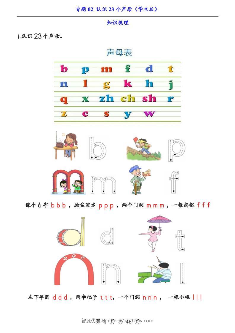 一上语文-专题02认识23个声母（知识+训练）-智源优学网