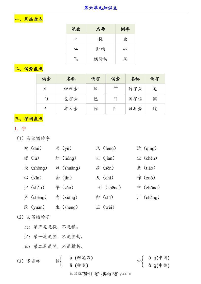第6单元（知识点）一上语文-智源优学网