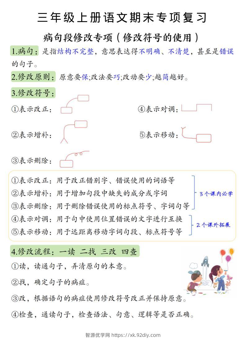 三上语文必考重点病句段修改符号方法及练习-智源优学网